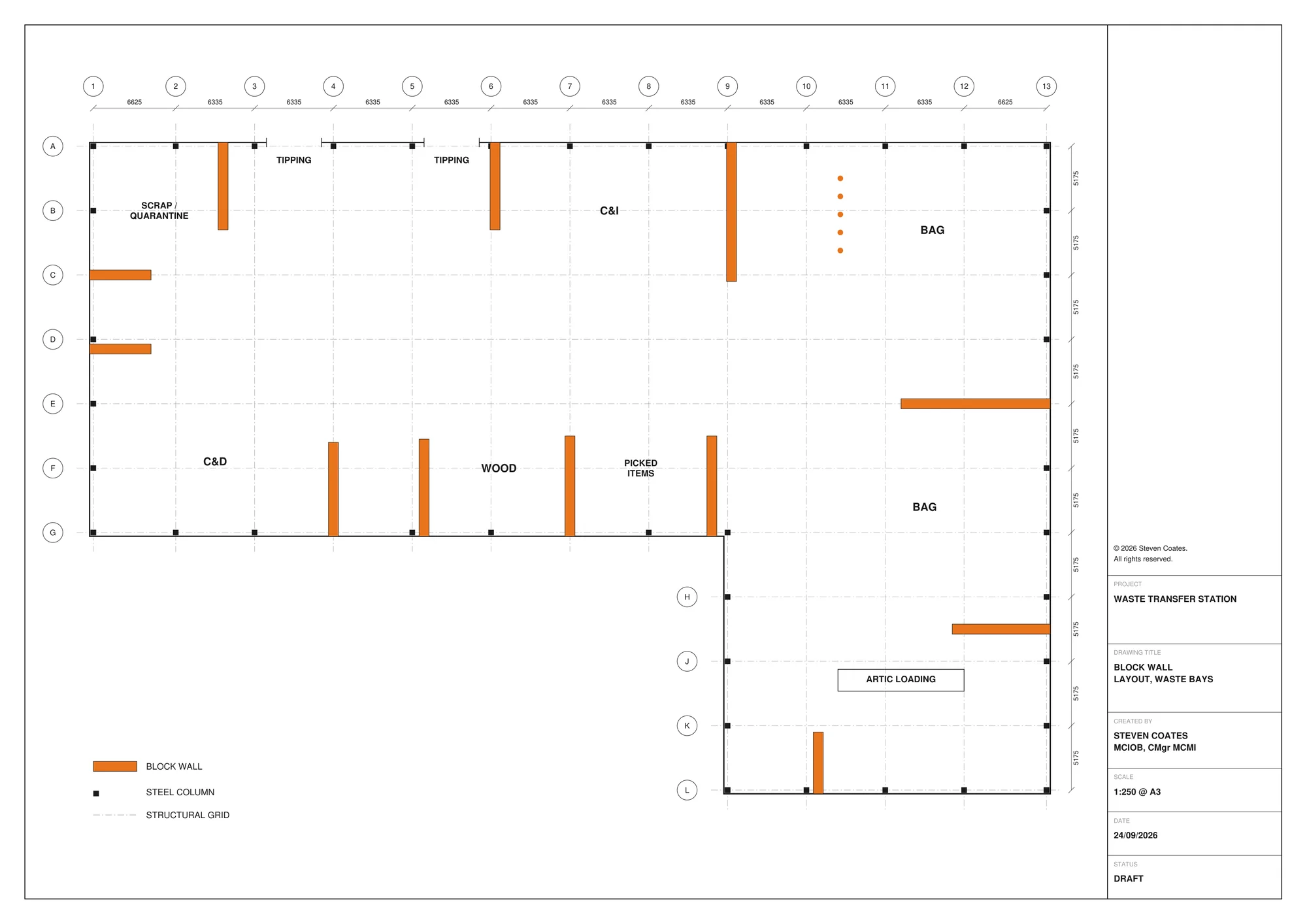 The professional bay layout drawing produced from the hand mark-up